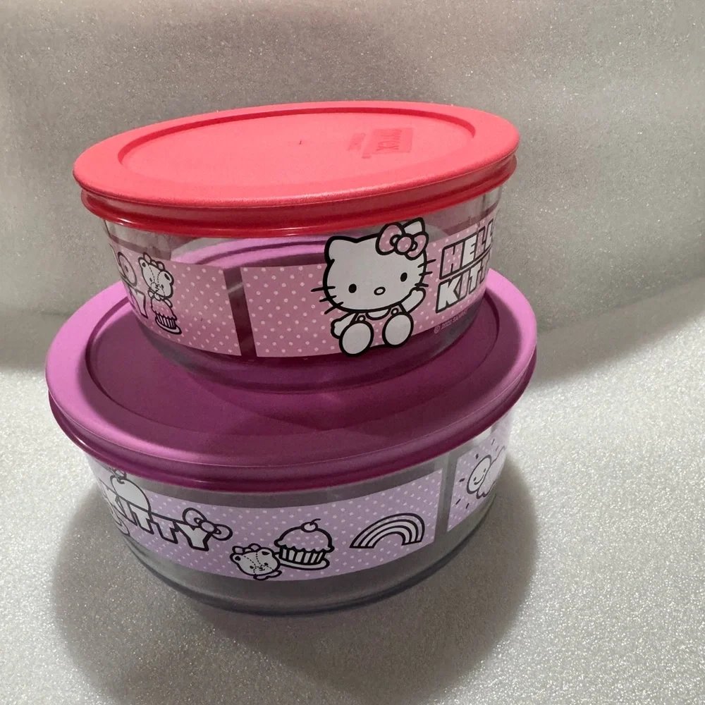 Hello Kitty Glass Bowls with Pink and Red Lids